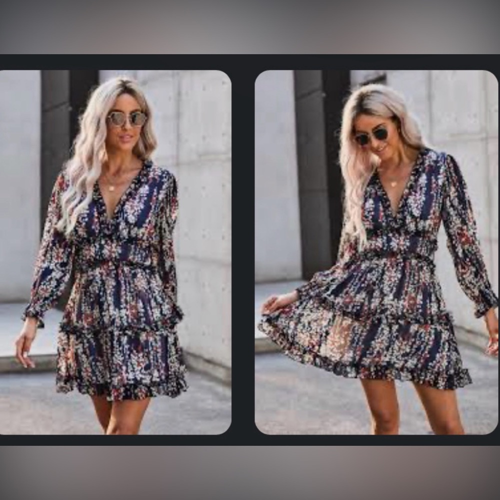 Edite Mode dress dark blue with flowers S